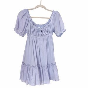 Aritzia Sunday Best Mini Dress XS lilac purple Organic Ruched Puff Sleeves